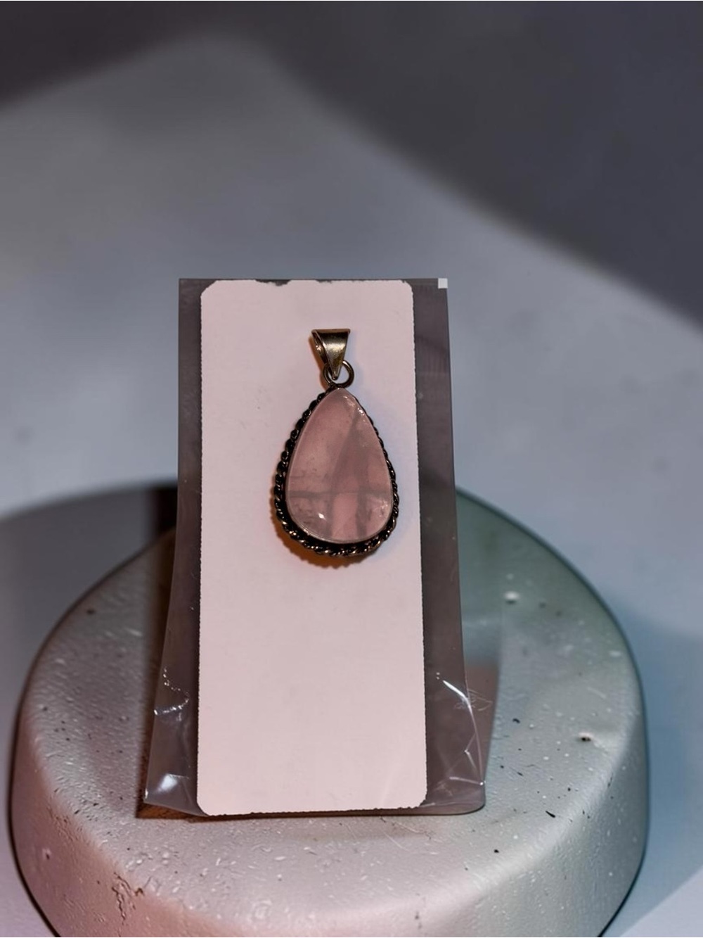 Rose Quartz Teardrop Pendant Pink Natural Stone Silver Tone Boho Jewelry